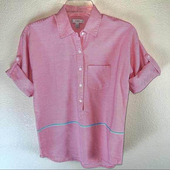 J. Crew Women’s Red/White Striped Boyfriend Popover Cotton Shirt. Sz 00 - Picture 8 of 9